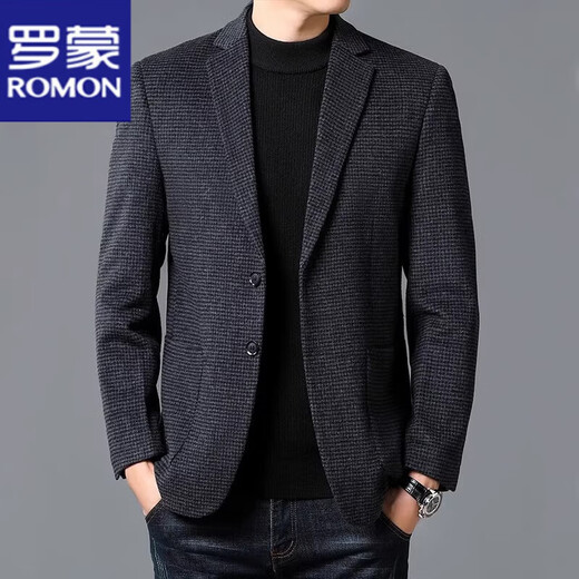 罗蒙（ROMON）羊毛西装外套男士2025年春季新款毛呢单西礼服商务休闲百搭西服男 216藏青色 M 170【90-120斤】