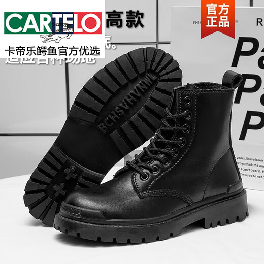CARTELO autumn real cowhide Martin boots men's inner height increase of 12cm10cm high-top British style ins medium-top work boots breathable