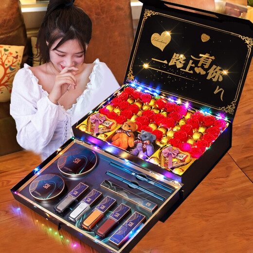 CHAFFUL (CHAFFUL) 214 Valentine's Day gift for girlfriend, wife and daughter-in-law gift box makeup 20-30-40th birthday, Spring Festival and New Year, pink double-layer necklace, 1 piece, 1 box