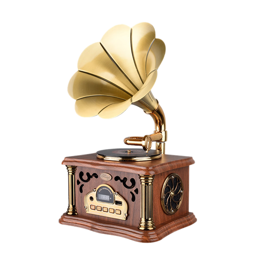 Jinmo Retro Mini Gramophone Large Speaker Bluetooth Small Audio Antique Speaker Multi-Functional Creative Gift Ornament Brown Charging Plug-in Dual-Purpose - Rotating Turntable to Send Music U Disk