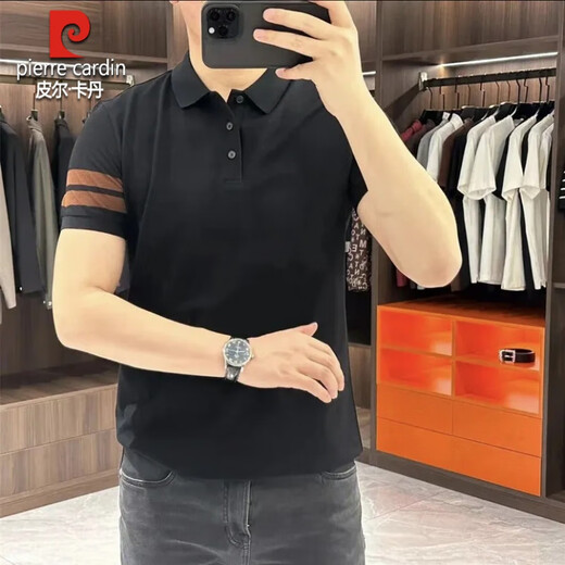 Pierre Cardin European men's short-sleeved polo shirt summer slim lapel T-shirt top business casual splicing Paul Gray XL