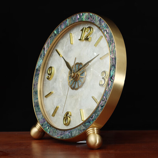 Keqin Brass Table Clock Modern Simple Sitting Clock Home Shell Desktop Table Clock Decorative Desk Clock Brass-Mica Shell Dial Manual Adjustment Movement Guaranteed for 10 Years, Adjustment Once Every 2 Years