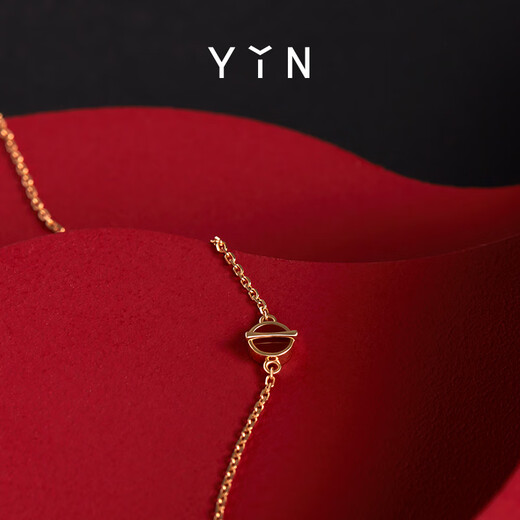 YIN Series Gold Ratio Carnelian 18K Gold Bracelet Mini Single Flower Red Adzuki Bean Jewelry Gift Rose Hui Single Flower 15+1+1cm