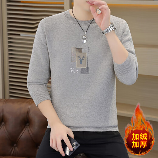 Fellows autumn and winter new sweater men's chenille sweater warm Korean version plus velvet thickened sweater youth tops 44004 black XL
