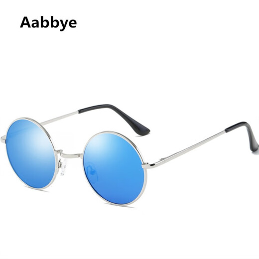 Aabbye new polarized sunglasses sunglasses anti-UV classic small round frame retro prince mirror simple glasses for men and women 02 silver frame black and gray film