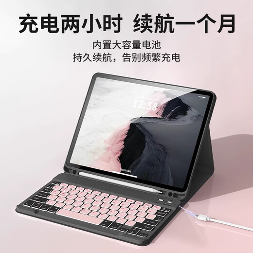尚旬 iPad Air1保护套带键盘全包防摔9.7英寸apadAir第1电脑壳子A1474/A1476简约蓝牙鼠标套装笔槽皮套 【幻影黑】黑色方形键盘 iPad Air1-9.7英寸