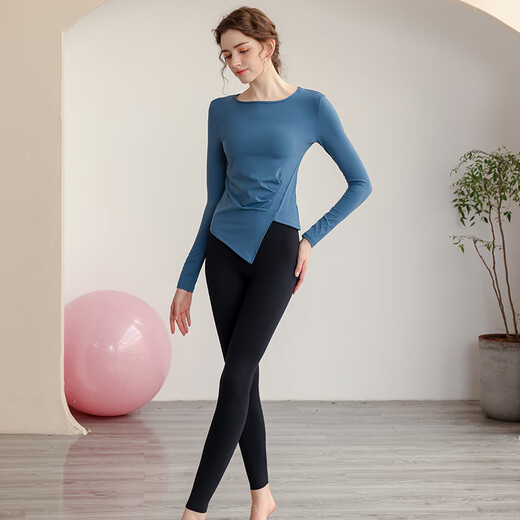 Sporn Yoga Suit Women's Long Sleeve Autumn and Winter Sexy Stretch Sports Suit Slim Fit Pilates Quick-Drying Fitness Suit Black Top + Bra + Pants M 98-105Jin Jin equals 0.5 kg