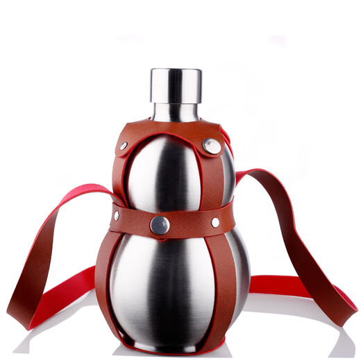 Yingrong 304 stainless steel gourd jug outdoor portable wine gourd kettle strap leather case thickened stainless steel jug 304 gourd 3Jin Jin is equal to 0.5 kg (1 wine glass + 1 funnel)