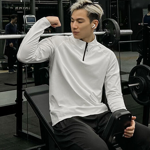 Yihaote (yihaote) spring and summer fitness clothing tights men's half-zip quick-drying sportswear training long-sleeved jacket running exercise cycling clothing half-zip shaping top - black L (170-175 height, 115-130 Jin Jin equals 0.5 kg)