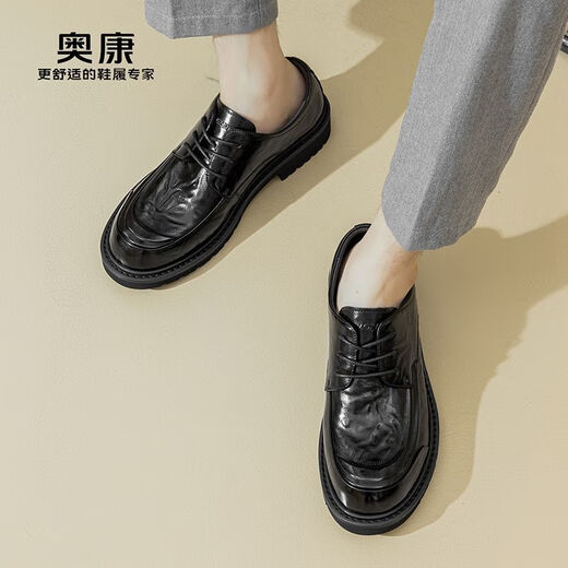 Aokang men's shoes 2025 new spring and autumn business casual leather shoes men's genuine leather formal shoes men's derby shoes British commuter shoes black 1245211147N 40 one size smaller than sports shoes