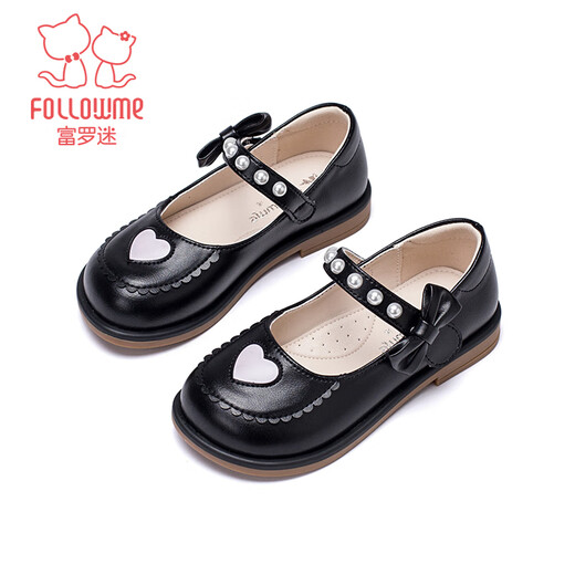 Fuluo Mi Girls' Small Leather Shoes Spring and Autumn New Style Fashionable Performance Princess Shoes Black 37