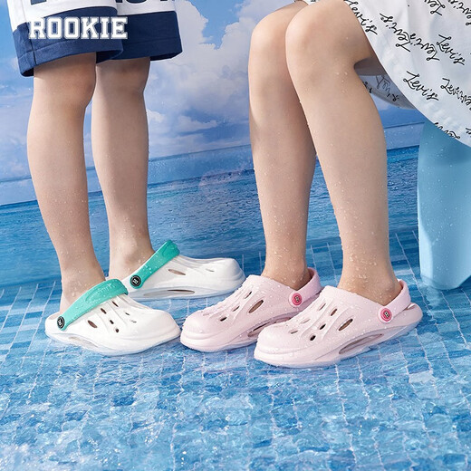 ROOKIE children's shoes, boys' and girls' clogs, summer new children's shoes, including replaceable midsoles, casual sandals, feather white/black 28 29, suitable for feet 17.5-18cm long