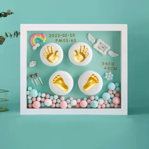 Full Moon Commemorative Hand and Foot Print Mud Photo Frame Lanugo Hair Umbilical Cord Newborn Baby 100 Days Hand and Foot Print Baby One-Year-Old Gift Welfare Style 12 Inch Angel Wings Blue Style A