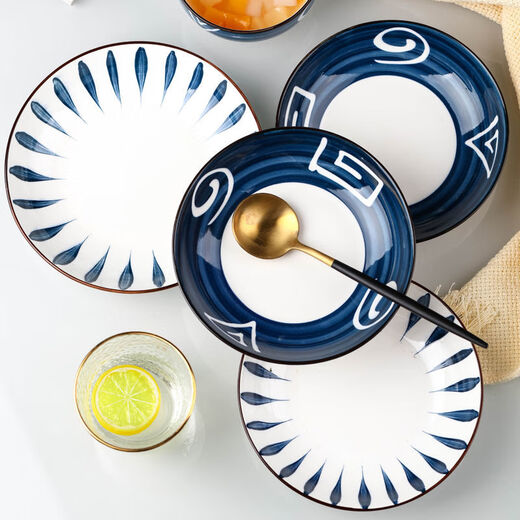 Jiesheng Jishi Couple 2-4 person dishware set Jingdezhen ceramic tableware set household combination Japanese style mixed color 2 bowls 2 plates 2 spoons 2 chopsticks 1 soup bowl 1 tablespoon