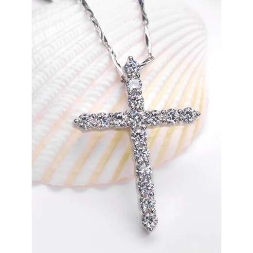 Fat Donglai's same style pt950 platinum cross necklace imported technology Moissanite l diamond pendant ALC/flawless under the mirror x D-E/extreme white x silver plated 5 points