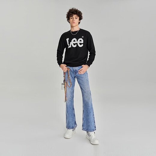 Lee shopping mall same style standard version round neck pullover logo basic casual men's long-sleeved sweatshirt trend LMT006 black S