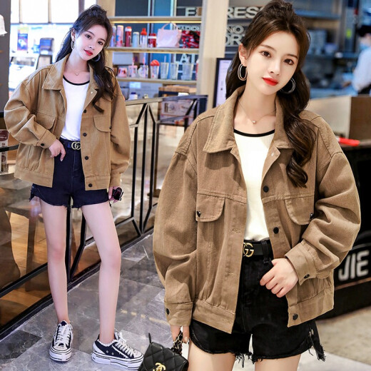 Seshe Short Jacket Women's 2021 Spring New Korean Fashion Color Casual Denim Jacket Women's Hong Kong Style Work Jacket Trendy 88653 Khaki M