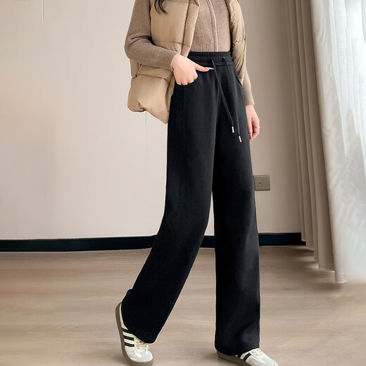 Langsha wide-legged banana pants for women in fall and winter, thickened velvet, warm, high-waisted, casual, versatile straight-leg sports pants