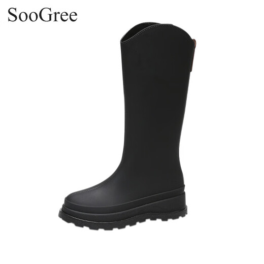 Soogree hohe Röhrchen Regenstiefel für Frauen Mode Slim Street Shot Outdoor Regenfisch Anti-Rutsch-Dickdicke wasserdichte Gummischuhe mit mittlerer bis hoher Röhrenstiefel für Frauen schwarz 36