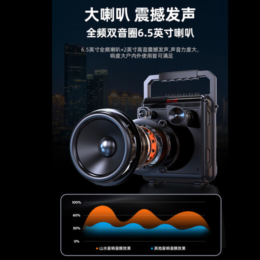 SANSUI Portable portable karaoke audio mobile belt outdoor high-power integrated KTV square dance audio small live broadcast speaker karaoke double wireless microphone stereo sound effect + dual microphone + sound card sound effect