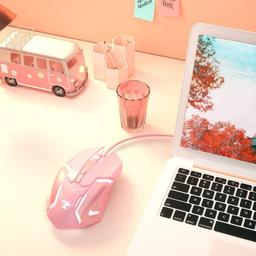 前行者静音鼠标电竞游戏粉色有线机械宏鼠标女生办公笔记本台式电脑网吧fps吃鸡专用外设 机械手-少女粉【按键静音】有线经典版