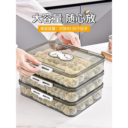 Bobenjia dumpling box for household food-grade freezing, specially sealed and fresh-keeping dumplings and wontons, quick-frozen kitchen refrigerator storage - 4 layers of transparent gray
