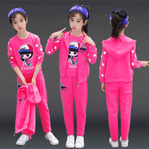 Three-piece set of Mipaika Meng children's clothing girls suit spring and autumn 2022 new children's suit for older children fashionable vest jacket T-shirt casual pants girl fashionable sportswear 12 years old pink [three-piece set] 140 size recommended height of about 1.3 meters