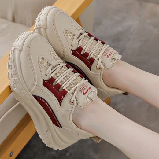 Huilirui 2024 new spring casual sports versatile high-end leather platform dad shoes thick-soled white shoes for women light luxury high-end brand light luxury high-end brand [clear I warehouse I code] black light luxury high-end brand light luxury high-end brand [clear, I warehouse I code] 35