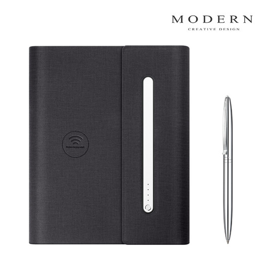 MODERN CREATIVE DESIGNMODERN多功能充电商务会议记事本A5活页定做内页刻字带充电宝的笔记本子公司定制logo高档办公文 A款灰色