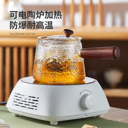 Yaji side handle pot hammer pattern boiling and filtering tea set heat-resistant glass teapot boiling teapot high temperature resistant teapot 600ml