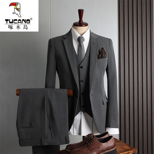 Woodpecker (TUCANO) large size suit men's four seasons casual business formal wear fashion slim wedding groomsmen dress suit men's black double button (single jacket) 64/7XL (210-230Jin Jin equals 0.5 kg)