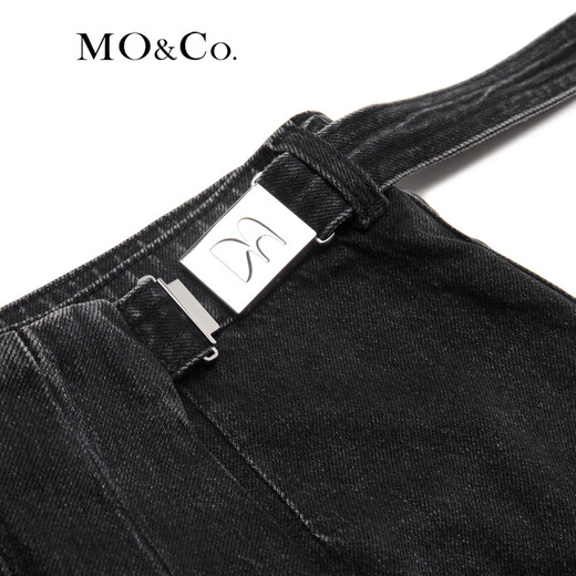 MO&Co. Functional style buckle high waist denim asymmetrical American retro culottes pants Moanke denim black S 26