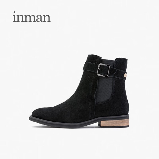 Inman new women's boots side zipper Chelsea boots frosted flat heel short boots Martin boots 4883072046B black 36