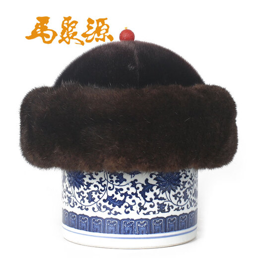 Ma Juyuan hat for men, handmade by middle-aged and elderly fathers, winter thickened velvet and warm seal fur landowner hat, AhaiL fine satin hat, dark brown 56cm