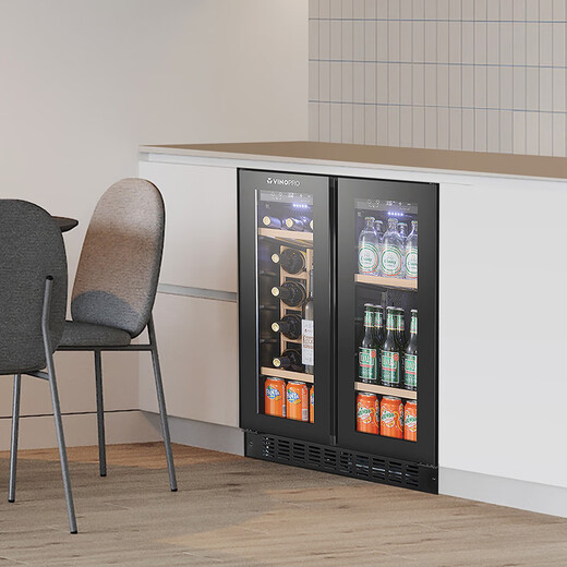 VINOPROBU-96D red wine cabinet embedded slim air-cooled constant temperature tea beverage household double-door constant temperature refrigerated cabinet multi-functional wine rack + ordinary wine rack 96L