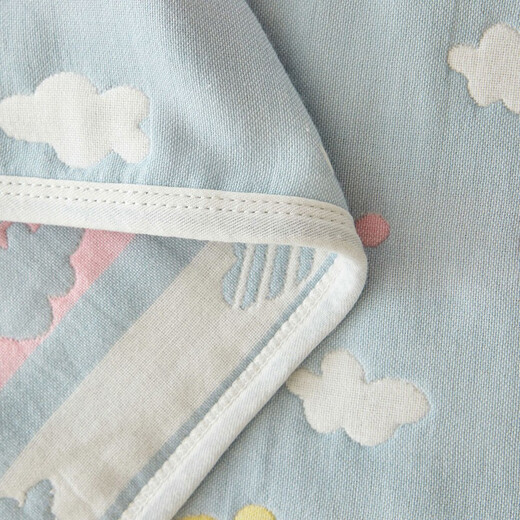 Hengyuanxiang pure cotton six-layer gauze towel quilt baby nap quilt summer cooling quilt children's baby sofa office blanket thickened six-layer towel quilt-Caiyun Blue 240cm*200cm