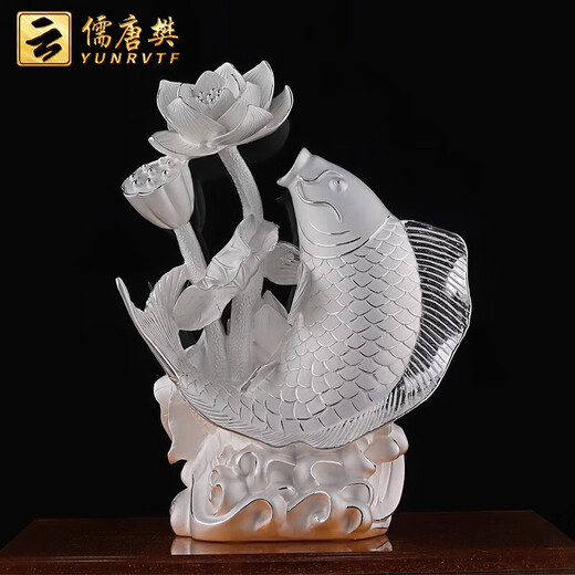 Yunru Tang Fanzu Yin 999 Ornamentos de pescado de loto Home Stiving Room Decoración de la oficina Compañía de manualidades de la Reunión Anual Reunión Anual de Lotus Fish 350*220*395 mm