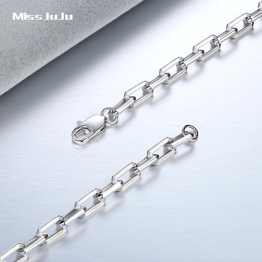 Miss JuJu platinum necklace men's pt950 white gold thick square cross chain domineering men's neck chain weight 23.66g length 61cmmm thick 4.0mm M buckle,