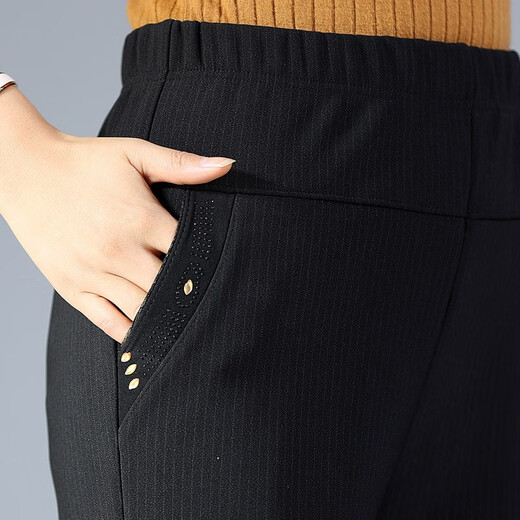 Wanhe autumn and winter clothing, middle-aged and elderly women's pants, mother's striped velvet pants, winter thickened cotton pants, high waist, large size outer wear warm pants