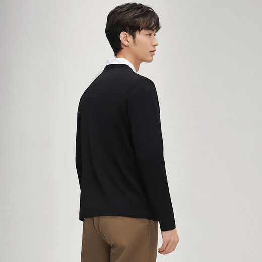 Qipai round neck sweater men's winter jacquard texture comfortable and warm men's casual all-match sweater black S (165)