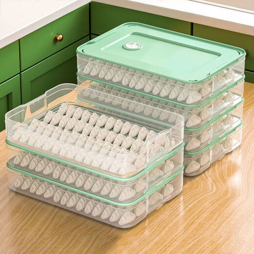 Can be frozen and refrigerated dumpling box household dumpling box refrigerator crisper thickened storage box plastic wonton box green thickened dumpling box three layers and one lid