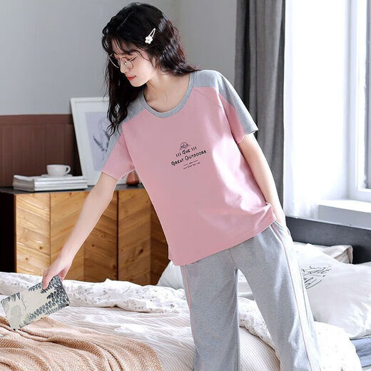 Pajamas de Langsha para mujeres en el verano, los pantalones recortados de manga corta para mujeres en primavera y verano pueden usar dibujos animados lindos trajes de ropa para el hogar para al aire libre. Pantalones cortados de manga corta 683 m_sugestionados 80-98jin [Jin equivale a 0.5 kg]