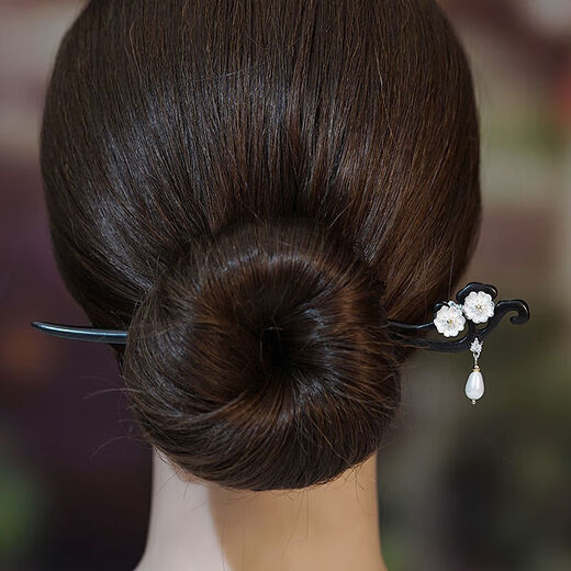 Two generations of happy Chinese style black sandalwood hairpins for women, new Chinese style flower tassel hairpins, ancient style high-end hair accessories, daily gifts, double-sided sandalwood hairpins