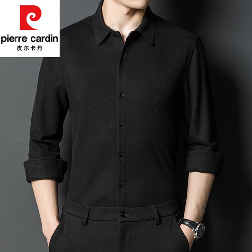 Pierre Cardin cashmere shirt men's autumn and winter long-sleeved middle-aged high-end casual business no-iron thickened warm wool shirt men's purple / (668 styles) thick section 175/XL (recommended 140-155 Jin Jin equals 0.5 kg to wear)