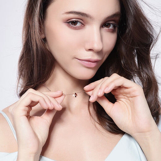 Farcoko brand 18k rose gold diamond four-leaf clover necklace women's clavicle chain Valentine's Day birthday gift for girlfriend 18k rose gold set with 13 real diamond necklace