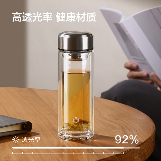 Jingdong-made double-layer thickened glass lead-free high borosilicate tea water-proof cup 304 tea water-proof tea cup for men 360mL
