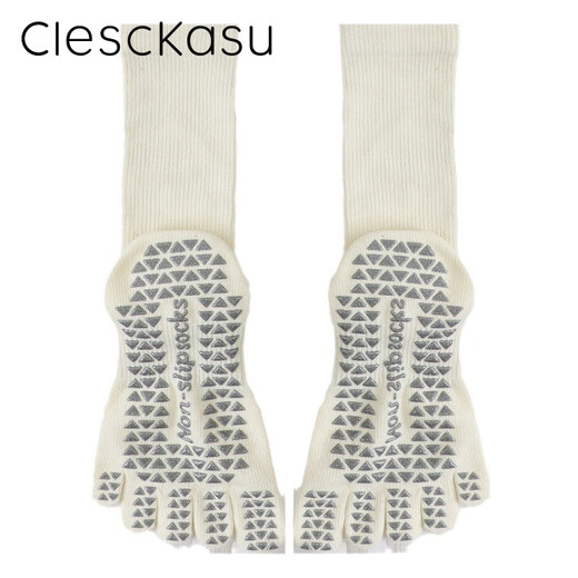 ClescKasu yoga socks women's autumn mid-length sweat-absorbent split toe socks five-finger non-slip socks fitness sports Pilates socks deep space gray one size