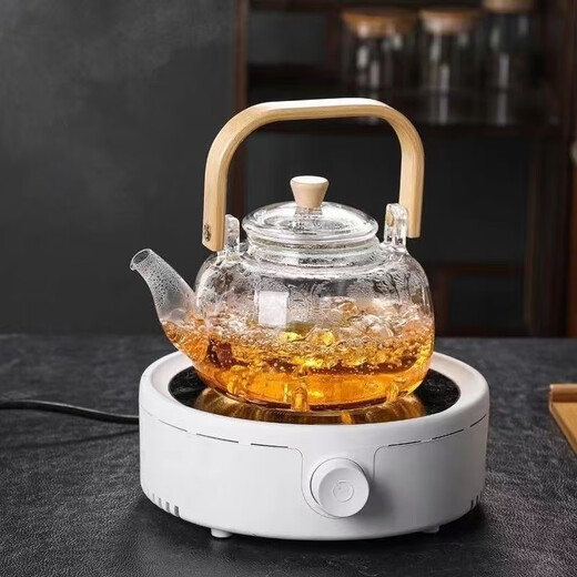 Enshousu thickened bamboo handle glass handle kettle electric ceramic stove teapot household high temperature resistant floral teapot tea set set handle kettle lid 1000ml