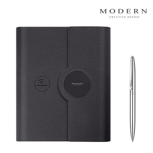 MODERN CREATIVE DESIGNMODERN多功能充电商务会议记事本A5活页定做内页刻字带充电宝的笔记本子公司定制logo高档办公文 A款灰色