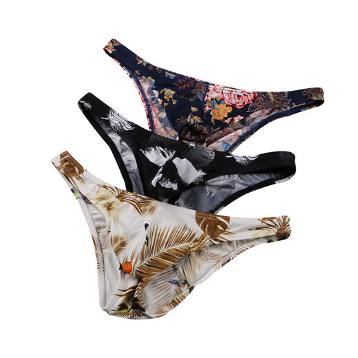 Adult men's sexy underwear, perverted new yellow flower underwear, low-waisted printed thong, fashionable and creative couple's sexual intercourse, low-waisted, concave and convex, large pouch, passionate hollow masturbation SM, bird yellow XXL